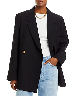 Anine Bing Kaia Double-breasted Grain De Poudre Blazer In Black