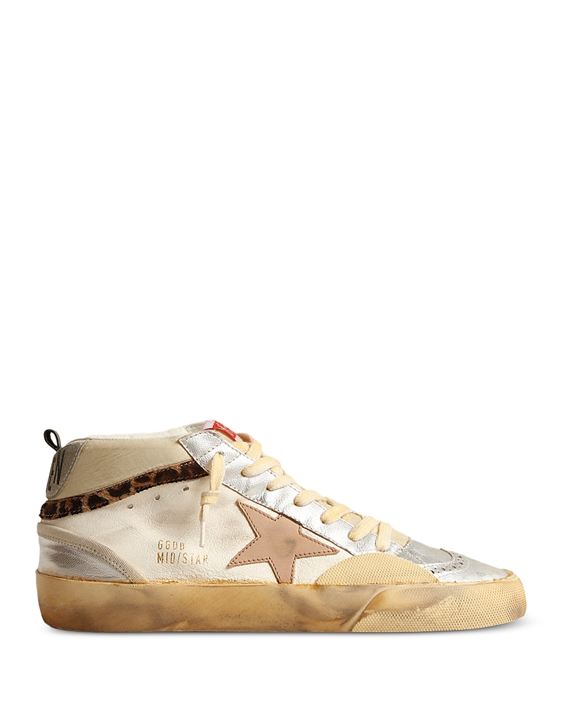 Golden Goose Women's Mid Star Mid Top Sneakers In Cream Silver
