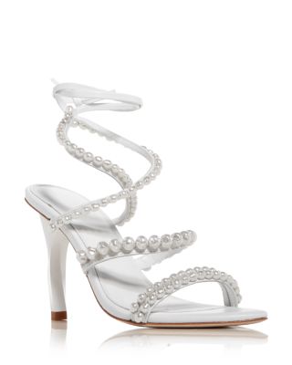 Aje Women's Alba Pearl Embellished Ankle Tie High Heel Sandals