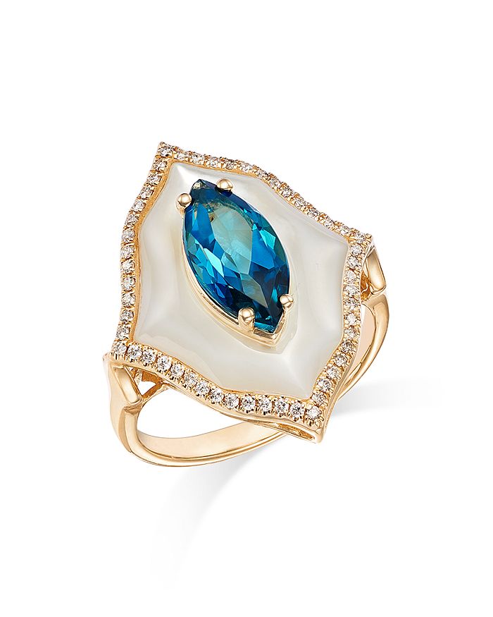 Bloomingdale's - London Blue Topaz, Mother of Pearl, & Diamond Statement Ring in 14K Yellow Gold - 100% Exclusive