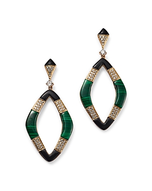 Bloomingdale's Malachite, Onyx & Diamond Drop Earrings In 14k Yellow Gold - 100% Exclusive In Green/black