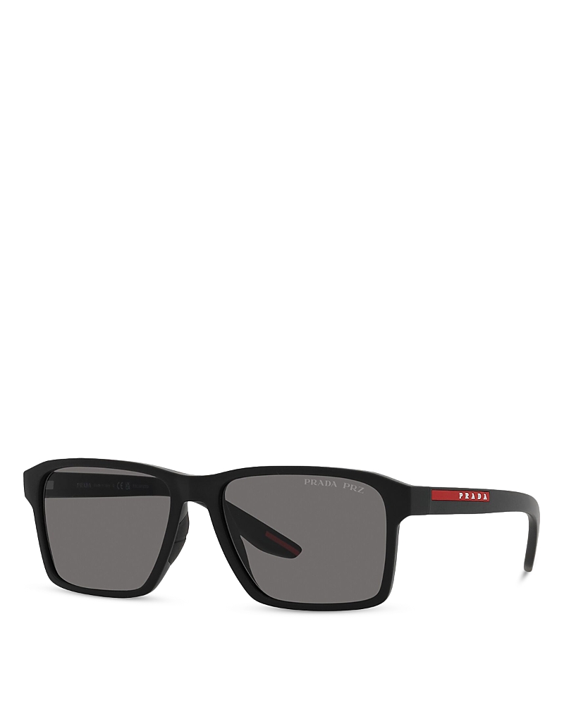 Prada Sport Low Bridge Fit Rectangle Sunglasses, 58mm In Black/gray Polarized Solid