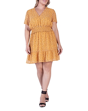 Standards & Practices Floral Short Sleeve Fit & Flare Dress In Yellow Floral
