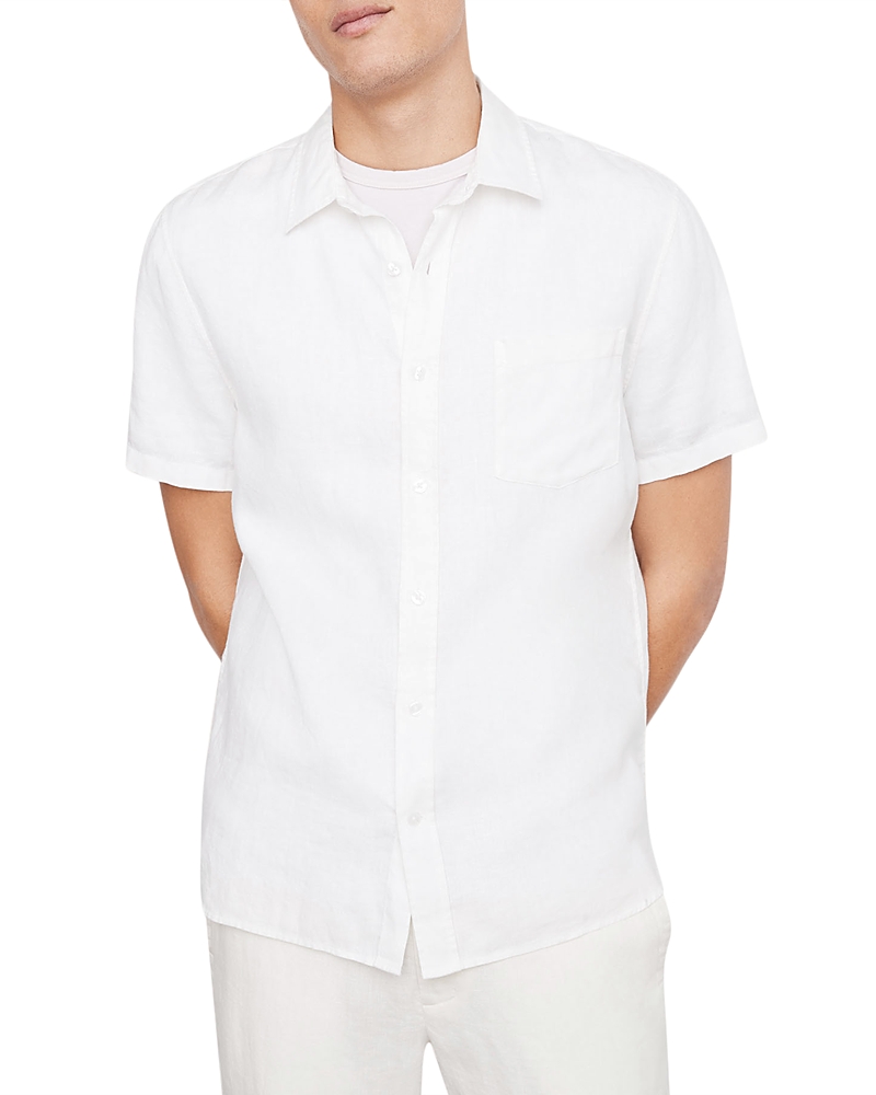 Vince Classic Fit Short Sleeve Linen Blend Button-up Shirt In White
