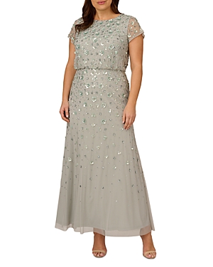 Adrianna Papell Plus Applique Maxi Dress In Gray