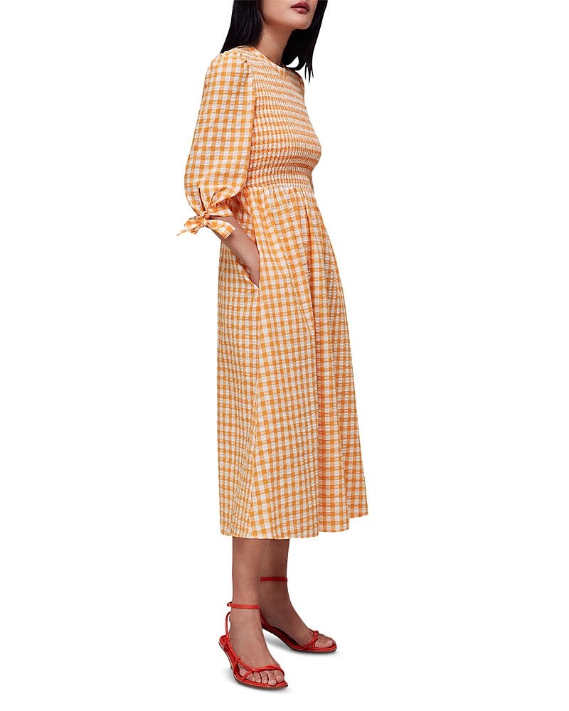 Whistles Gingham Check Shirred Midi Dress