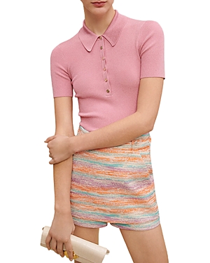 Shop Maje Moliane Shimmer Knit Polo Shirt In Pink