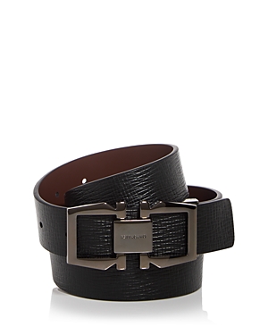 Shop Ferragamo Men's Gancini Reversible Leather Belt In Nero/cocoa Brown