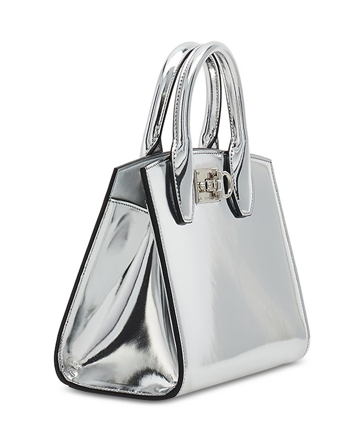 Shop Ferragamo Salvatore  Studio Box Mini Leather Top Handle Bag In Argento/silver