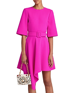 Oscar De La Renta Belted Round Neck Dress In Fuchsia