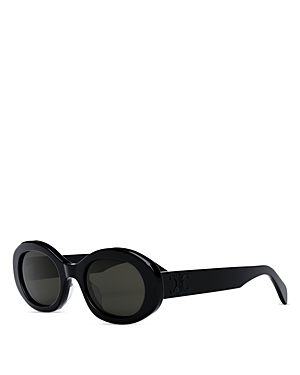 Shop Celine Triomphe Oval Sunglasses, 52mm In Black/black Solid