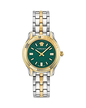 Shop Versace Greca Time Watch, 35mm In Green/silver