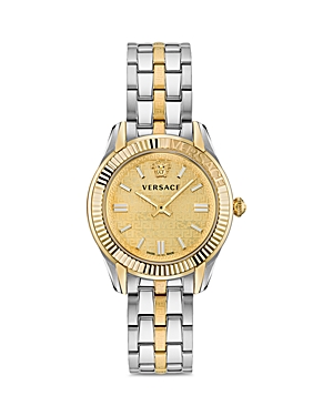 Shop Versace Greca Time Watch, 35mm In Gold/silver