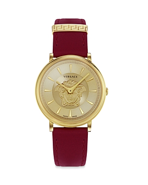 Shop Versace V-circle Medusa Watch, 38mm In Gold/red