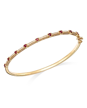 Bloomingdale's Ruby & Diamond Bangle Bracelet In 14k Yellow Gold - 100% Exclusive In Gold/red