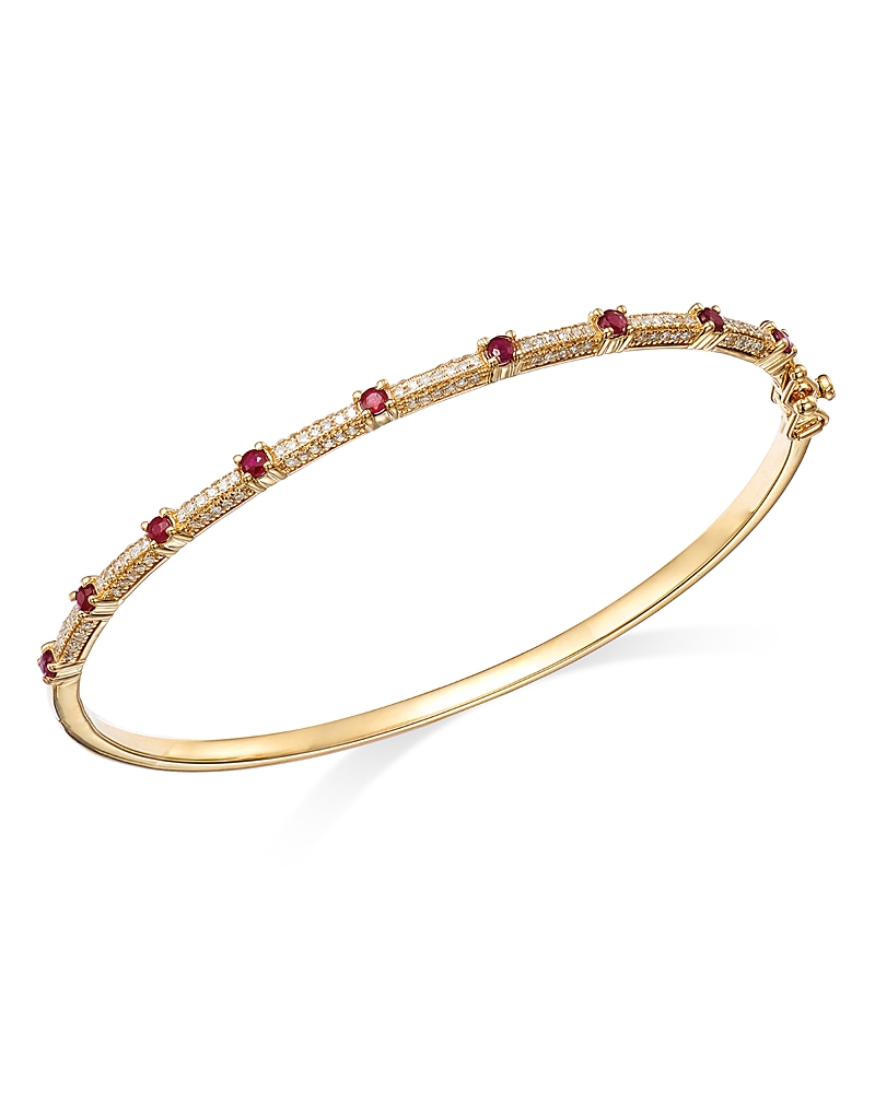 Bloomingdale's Ruby & Diamond Bangle Bracelet In 14k Yellow Gold - Exclusive In Gold/red