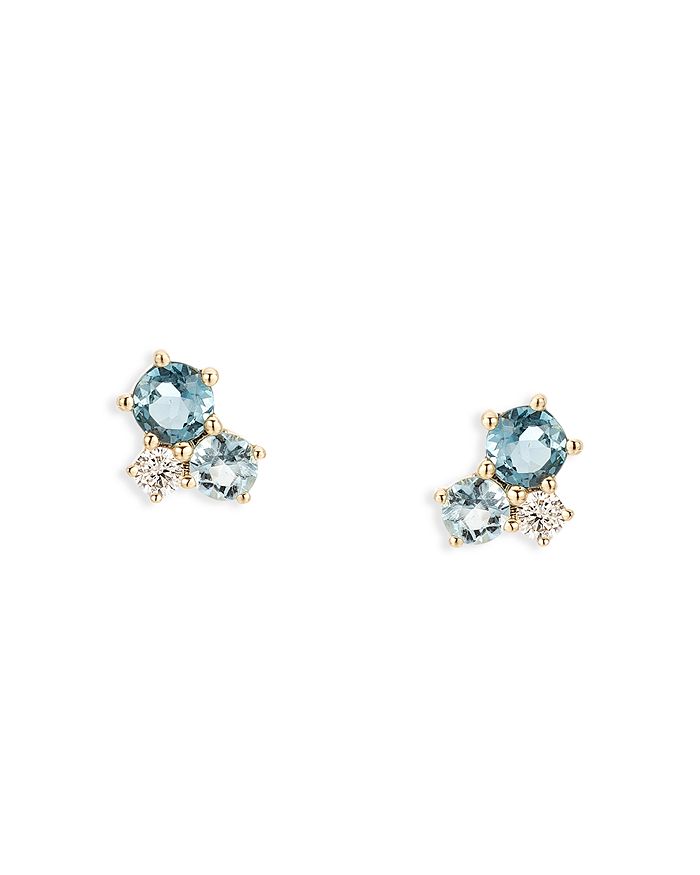 Adina Reyter - 14K Yellow Gold Topaz, Aquamarine & Diamond Trio Bubbles Earrings