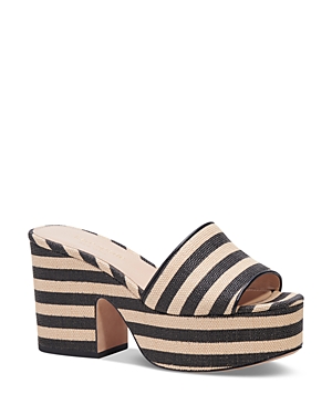 Kate Spade Ibiza Raffia Platform Slide Sandals In Black/beach Sand