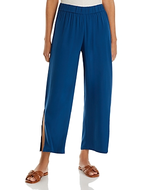 Eileen Fisher Silk Georgette Crepe Ankle Straight Leg Pants In Atlan