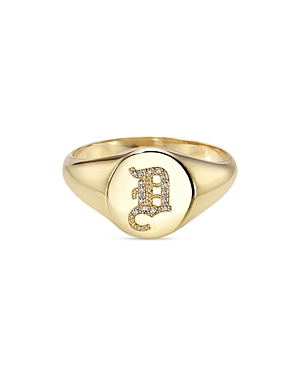 Zoe Lev 14k Yellow Gold Diamond Gothic Initial Small Signet Ring