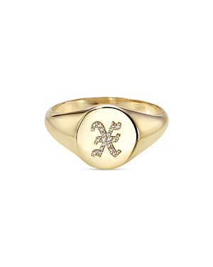 Zoe Lev 14k Yellow Gold Diamond Gothic Initial Small Signet Ring In X