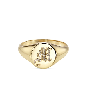 Zoe Lev 14k Yellow Gold Diamond Gothic Initial Small Signet Ring In M