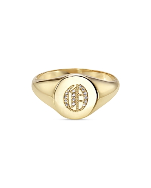 Zoe Lev 14k Yellow Gold Diamond Gothic Initial Small Signet Ring In O
