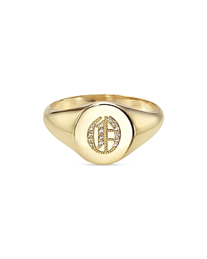 Zoe Lev 14k Yellow Gold Diamond Gothic Initial Small Signet Ring
