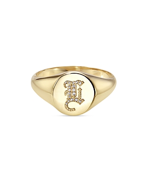 Zoe Lev 14k Yellow Gold Diamond Gothic Initial Small Signet Ring In L