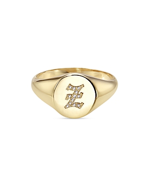 Zoe Lev 14k Yellow Gold Diamond Gothic Initial Small Signet Ring In Z