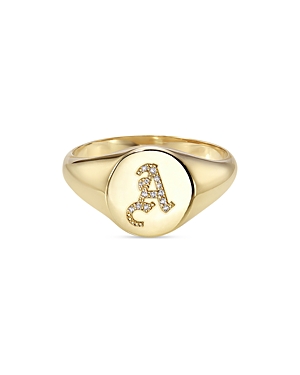 Zoe Lev 14k Yellow Gold Diamond Gothic Initial Small Signet Ring In A