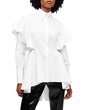 Shop Karl Lagerfeld Ruffle Poplin Shirt In White