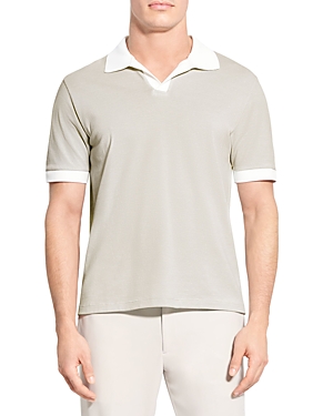 Theory Malden Open Placket Polo In Sand White
