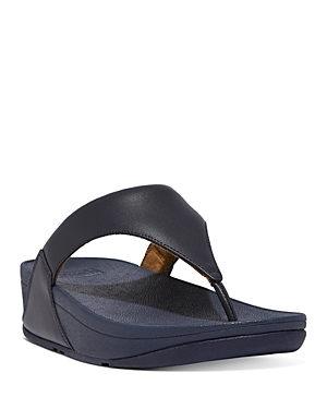 Shop Fitflop Women's Lulu Leather Thong Wedge Sandals In Deepest Blue
