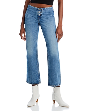 RE/DONE RE/DONE BUTTON FRONT MID RISE CROP BOOTCUT JEANS IN RIOT