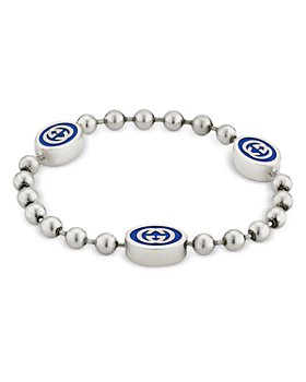 Gucci - Sterling Silver Boule Blue Enamel Logo Beaded Bracelet
