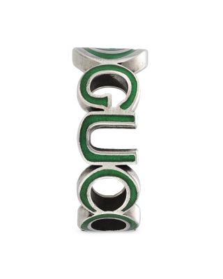 Sterling Silver Interlocked G Green Enamel Logo Ring