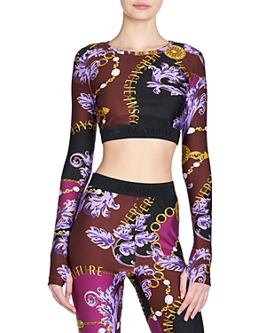 Versace Jeans Couture Chain Couture Long-sleeve Crop Top In Plum/crimson