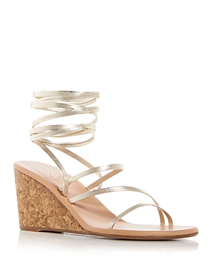 Shop Ancient Greek Sandals Women's Lithi Ankle Tie Cork Wedge Sandals In Platinum