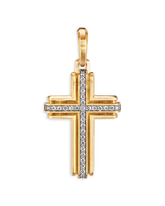 David Yurman - 18K Yellow Gold Deco Cross Pendant with Pav&eacute; Diamonds