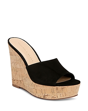 Veronica Beard Dali Woven Cork Platform Wedge Mules In Black
