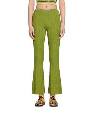 SANDRO METALLIC CABLE KNIT FLARED PANTS