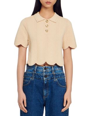 Sandro - Campea Wavy Knit Cropped Polo Sweater