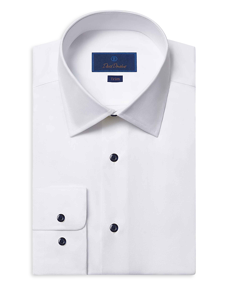 David Donahue Trim Fit Super Fine Twill Dress Shirt
