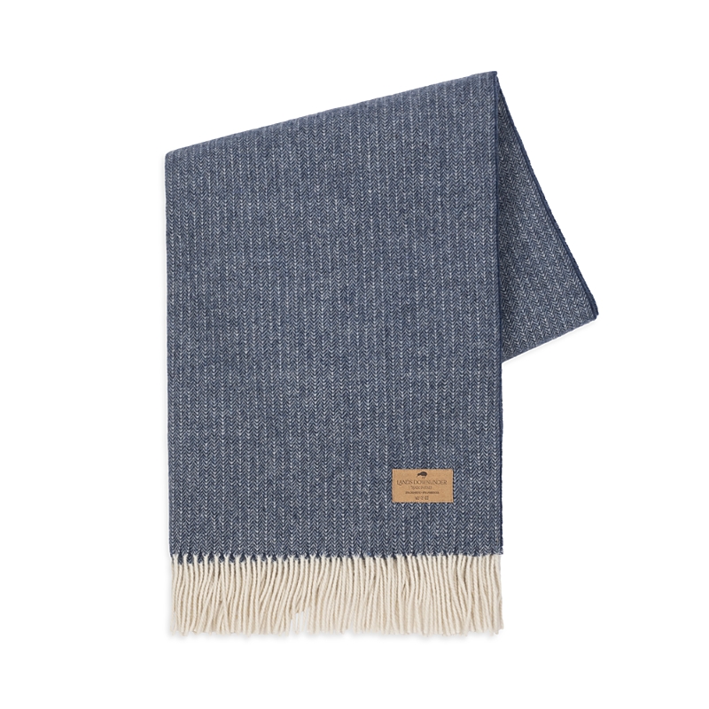 Lands Downunder Pinstrive Lambswool & Cashmere Throw In Blue