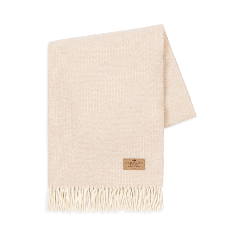 Lands Downunder Pinstrive Lambswool & Cashmere Throw In Ivory