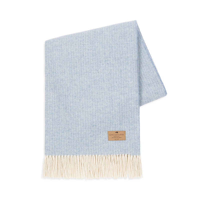 Lands Downunder Pinstrive Lambswool & Cashmere Throw In Sky