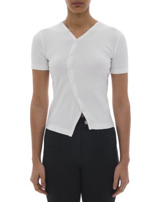 Helmut Lang Women's Twisted Placket Short-sleeve Top In Optic