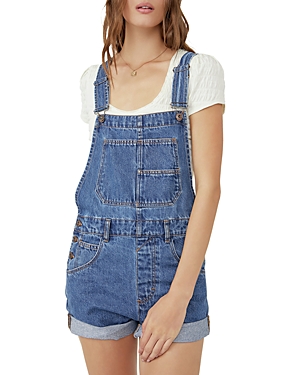 Free People We The Free Ziggy Denim Shortalls In Sapphire Blue