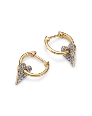 Diamond Heart Drop Hoop Earrings in 14K White & Yellow Gold, 0.23 tcw 